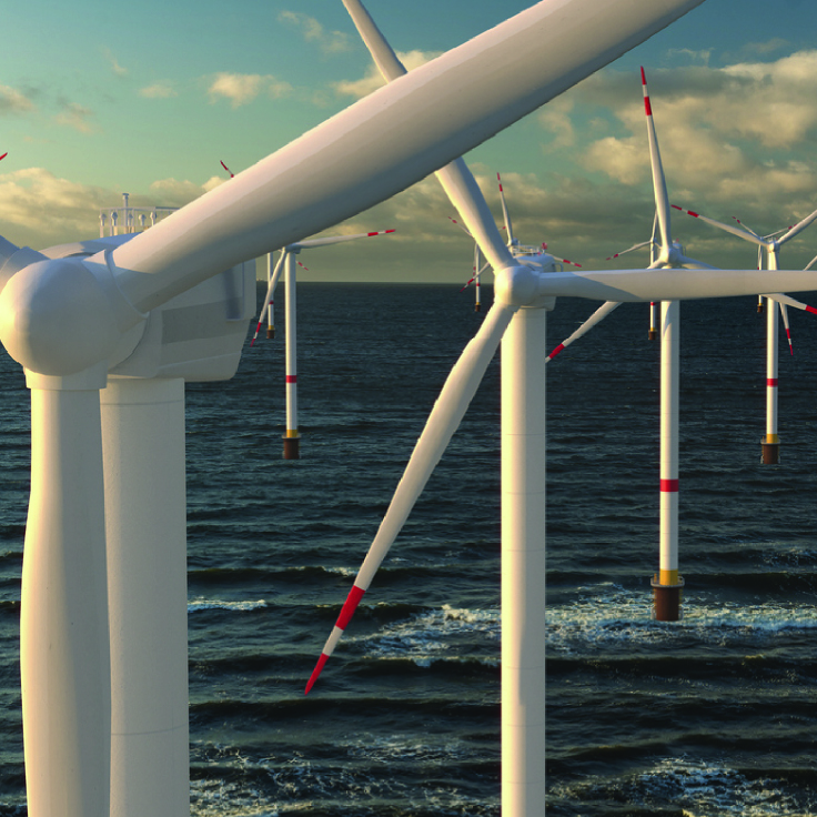 Series of wind turbines in the sea