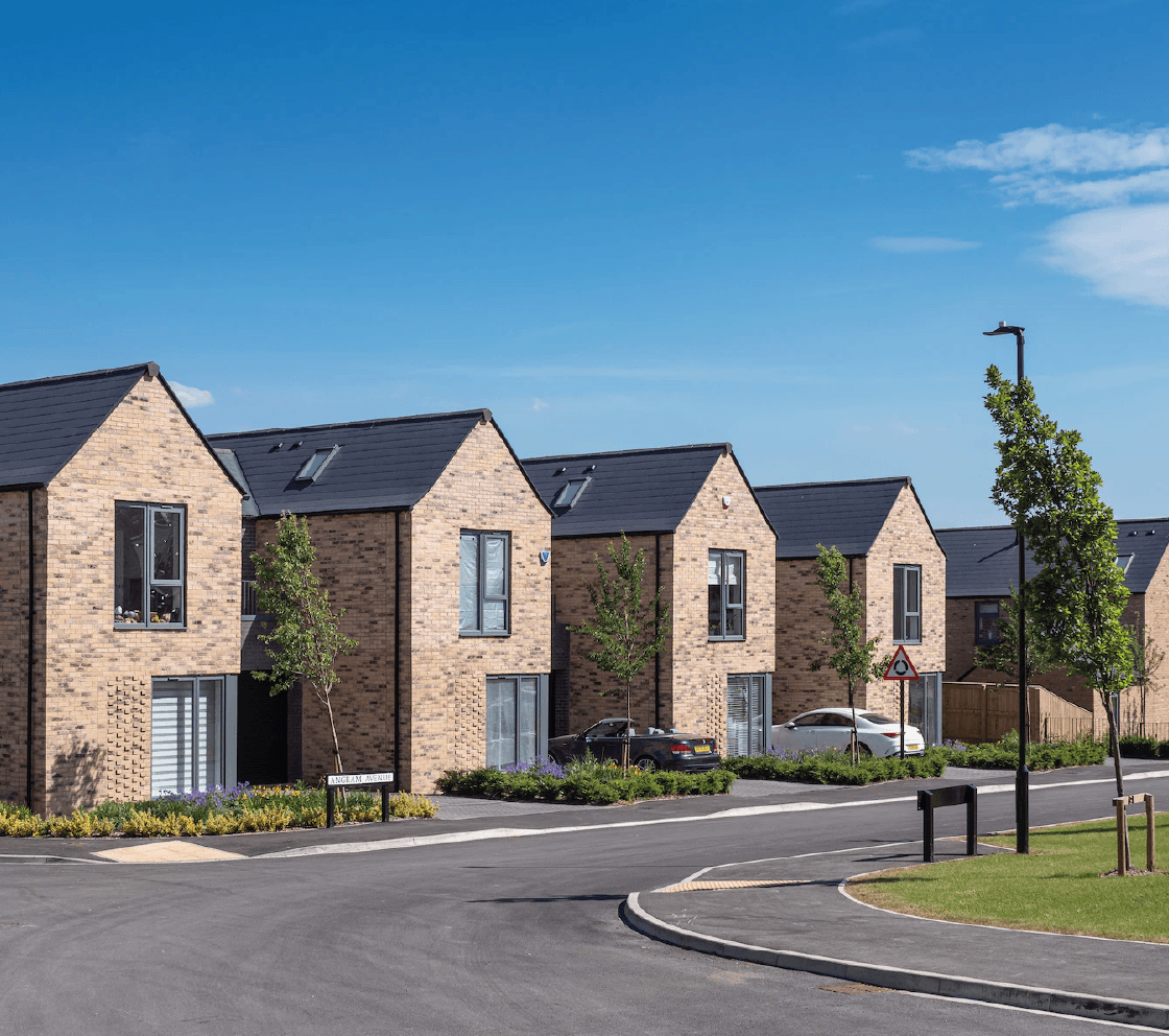 row of four houses on new housing development
