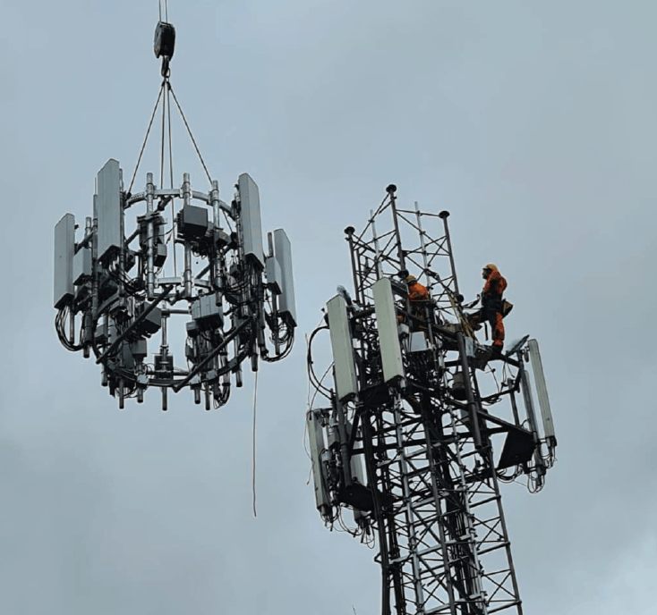 connected mobile telecommunications tower being constructed