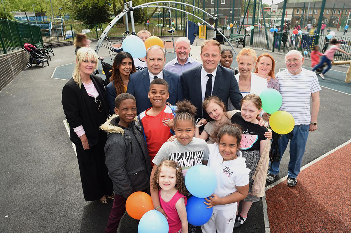 group of children standing in playground